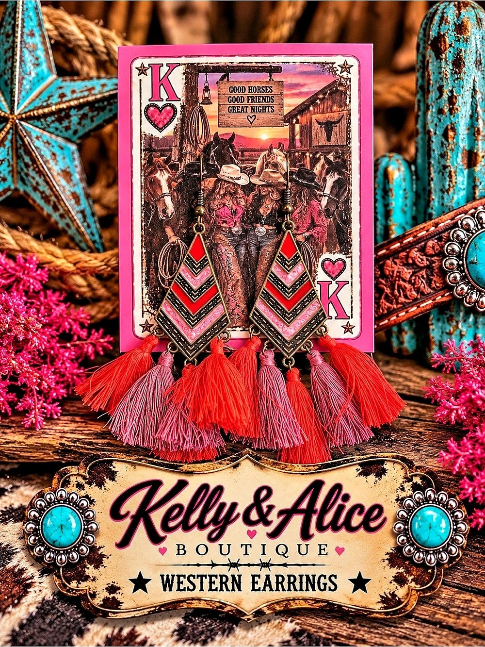 Kelly & Alice Boutique Western Tassel Earrings in Pink